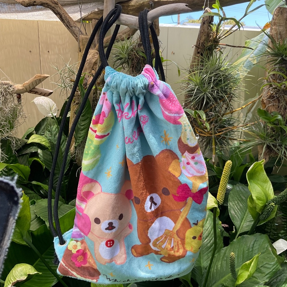 Rilakkuma Sweets! Blue Soft Drawstring Backpack - Rare! - Picture 4 of 8